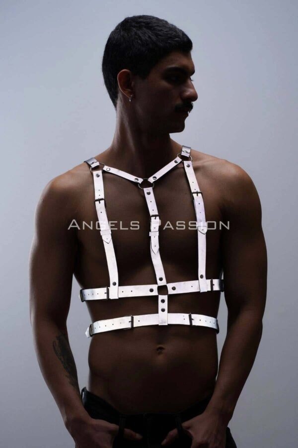 reflektorlu karanlikta parlayan gogus harness clubwear tarz erkek vucut aksesuar apftm40 erkek harness angels passion 130515 41 B