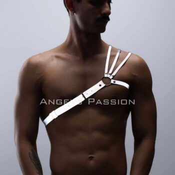 Reflektörlü (Karanlıkta Parlayan) Omuz Detaylı Şık Erkek Göğüs Harness, 3 Çizgili Harness - APFTM45