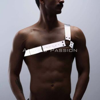 Reflektörlü (Karanlıkta Parlayan) Tek Omuz Erkek Göğüs Harness, Clubwear - APFTM32