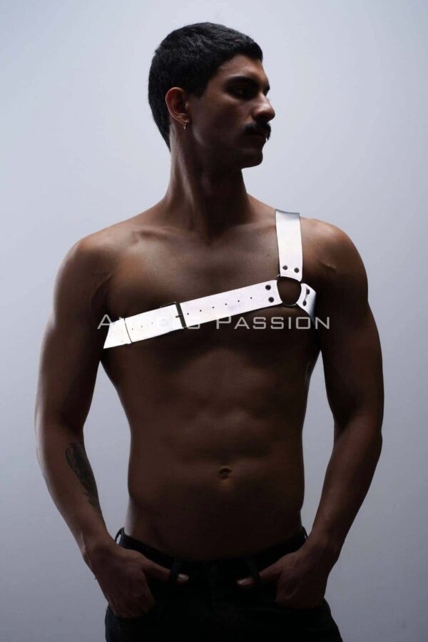 reflektorlu karanlikta parlayan tek omuz erkek gogus harness clubwear apftm32 erkek harness angels passion 130572 41 B