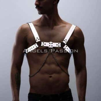 Reflektörlü (Karanlıkta Parlayan) Zincir Detaylı Şık Erkek Göğüs Harness, Reflektörlü Clubwear - APFTM109