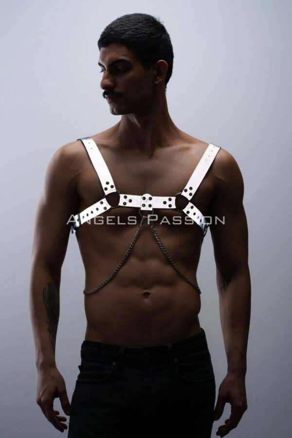 reflektorlu karanlikta parlayan zincir detayli sik erkek gogus harness reflektorlu clubwear apftm109 erkek harness angels passion 130300 41 B
