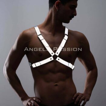 Reflektörlü (Karanlıkta Yansıyan) Erkek Göğüs Harness, Erkek Parti Giyim - APFTM43