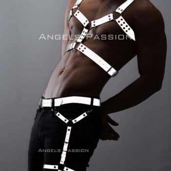 Reflektörlü - Karanlıkta Yansıyan Erkek Göğüs ve Bacak Harness Takım - APFTM199
