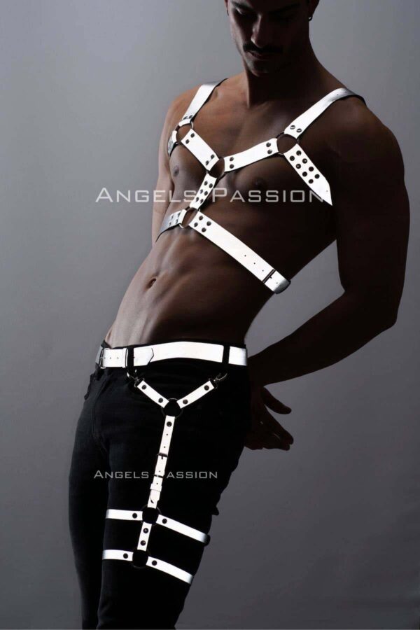 reflektorlu karanlikta yansiyan erkek gogus ve bacak harness takim apftm199 erkek harness angels passion 129970 41 B