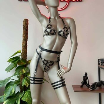 siyah deri bdsm fantazi jartiyer takim apft530 harness takm angels passion 124077 38 B