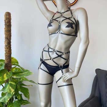 Siyah Deri Jartiyer ve Büstiyer Harness - APFT415