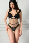 Siyah Deri Zincirli Harness Takım – APFT504