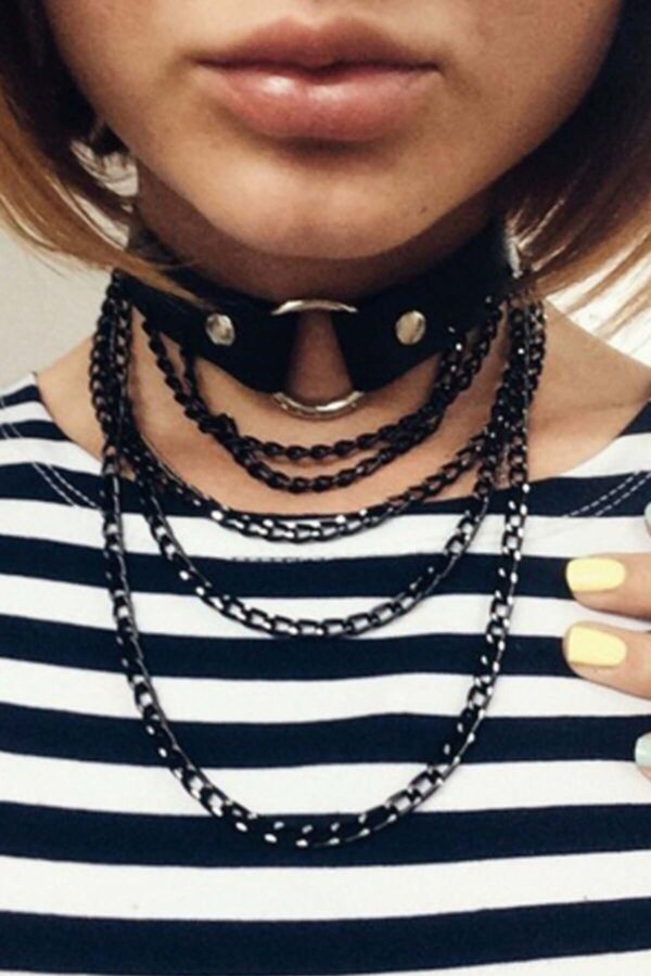 siyah zincir detayli deri choker apft664 choker angels passion 98347 39 B