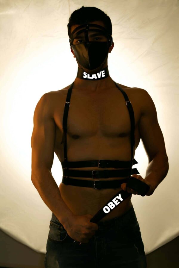 slave ve obey baskili reflektorlu deri choker erkek harness angels passion 124163 38 B