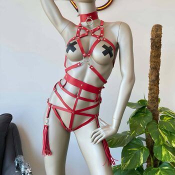 tasmali kirmizi harness fantazi ic giyim takim harness takm angels passion 124229 38 B