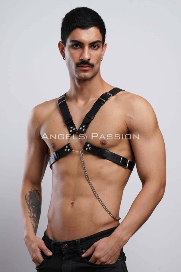 zincir detayli deri erkek gogus harness partywear clubwear apftm95 erkek harness angels passion 130369 41 B