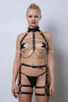 Zincir Detaylı Deri Jartiyer Harness Takım