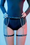 Zincir Detaylı Seksi Deri Belden Askılı Bacak Jartiyer Harness – APFT1323