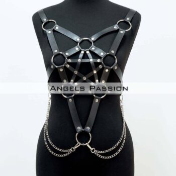 Zincir Detaylı Şık Deri Göğüs Harness, Büstiyer Harness, Deri Göğüs Harness- APFT1399