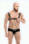 Zincir Detaylı Şık Erkek Deri Bulldog Göğüs Harness – APFTM109