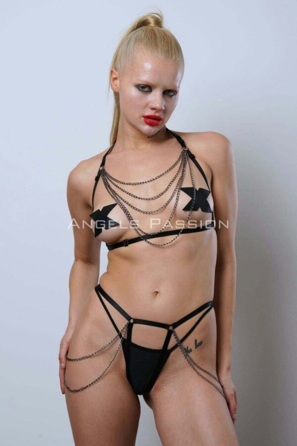 zincir detayli sik lastik harness takim erotik fantezi giyim apft1065 harness takm angels passion 129183 41 B