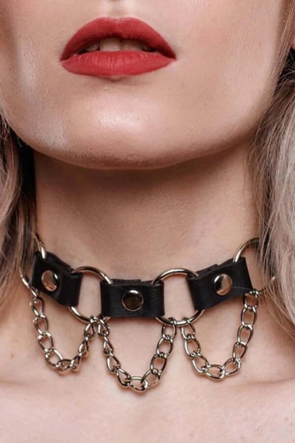 zincir ve halka detayli deri choker tasma boyunluk aksesuar apft662 choker angels passion 98344 39 B