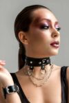 Zincir ve Halka Detaylı Şık Deri Choker Tasma Boyunluk Aksesuarı APFT654