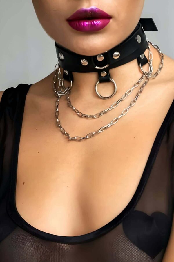 zincir ve halka detayli sik deri choker tasma boyunluk aksesuari apft654 choker angels passion 125173 39 B