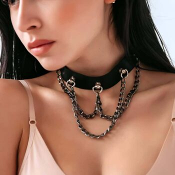 Zincirli Choker, Zincirli Deri Kolye, Tasma Harness - APFT1071