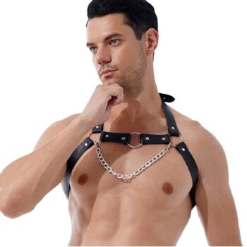 Zincirli Erkek Göğüs Deri Harness - APFTM96