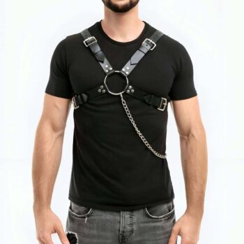 Zincir Detaylı Deri Erkek Göğüs Harness - APFTM95