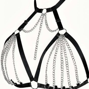 Zincirli Lastik Seksi Göğüs Harness - APFT805