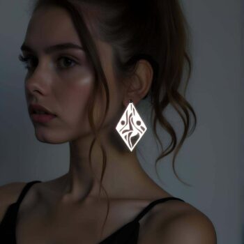 Beyaz Reflektörlü Geometrik Küpe, Tarz Lazer Kesim Küpe - APBJ009