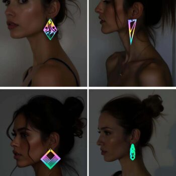 Rainbow Reflektörlü Küpe Seti, Şık Lazer Kesim 4'lü Küpe Seti - APBJ-TK-R2-1