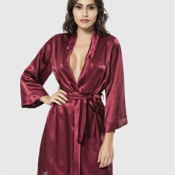 Aria's Closet Bordo Kısa Saten Sabahlık