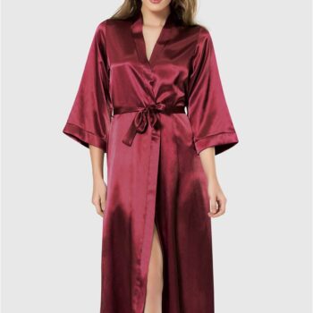 Aria's Closet Bordo Uzun Saten Sabahlık