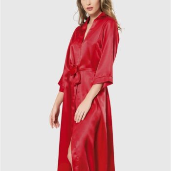 Aria's Closet Kırmızı Uzun Saten Sabahlık