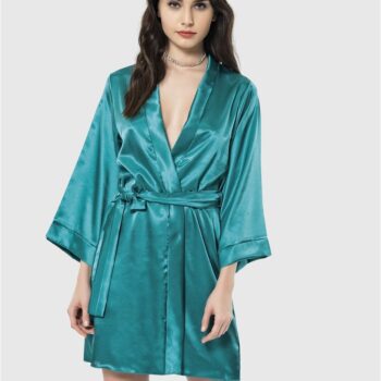 Aria's Closet Zümrüt Kısa Saten Sabahlık