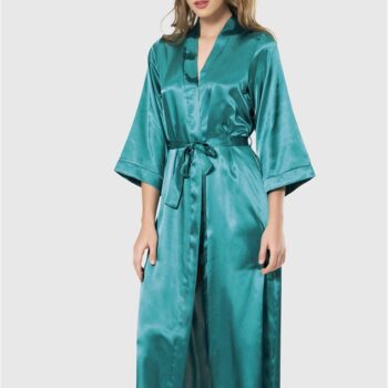 Aria's Closet Zümrüt Uzun Saten Sabahlık