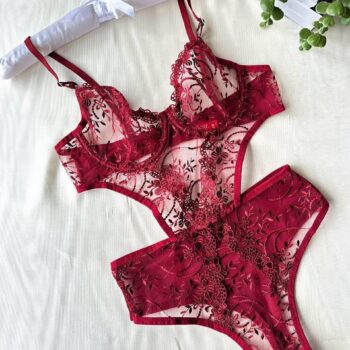 Aria's Closet Çiçek Desenli Bordo Bodysuit