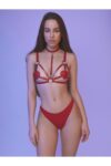 Aria’s Closet Fantezi Kırmızı Harness Sütyen Kumaş Külot Takımı