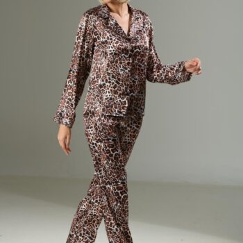Arias Closet Leopar Desen Yumuşak Dokulu Saten Gecelik Takımı