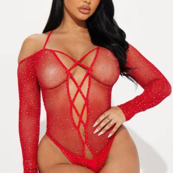 Aria's Closet Özel Tasarım Kırmızı Taşlı Fantezi Vücut Çorabı