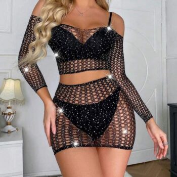 Aria's Closet Özel Tasarım Siyah Taşlı Fantezi Vücut Çorabı
