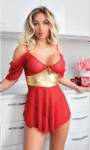 Aria’s Closet Sarı Kuşak Detaylı Fantezi Kırmızı Gecelik