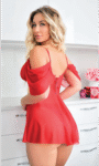Aria’s Closet Sarı Kuşak Detaylı Fantezi Kırmızı Gecelik