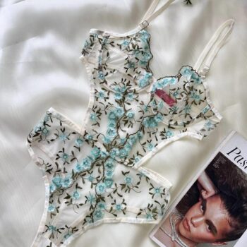 Aria's Closet Yeşil Çiçek Büyük Desenli Bodysuit