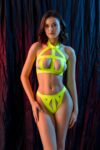 FANTEZİ LASTİK ŞERİT SÜTYEN KÜLOT TAKIM NEON SARI (MGP6641)