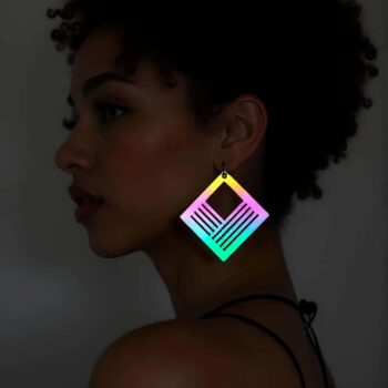 Rainbow Reflektörlü Geometrik Kare Küpe, Şık Lazer Kesim Küpe - APBJ010