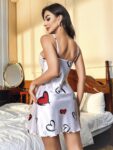 Aria’s Closet Beyaz Kalp Desenli Saten Mini Fantezi Gecelik