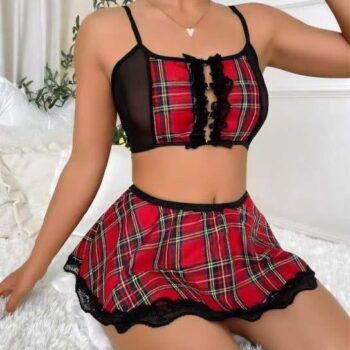 Aria's Closet Ekose Etekli Dantelli Tül Fantezi Kostüm