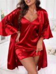 Aria’s Closet İnce Askılı Kırmızı Saten 2’li Gecelik Sabahlık Takımı