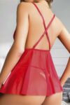 Aria’s Closet Kırmızı Çiçek Desenli Tül Dantel Detaylı Fantezi Gecelik