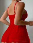 Aria’s Closet Kırmızı Dantelli Korse Görünümlü Çapraz İpli Tül Fantezi Gecelik